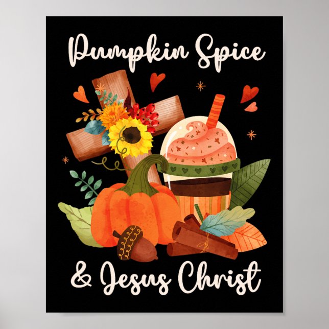 Jesus Kristus och Pumpkin Spice Autumn Fall Coffee Poster (Framsidan)