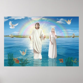 Jesus Kristus och Virgin Mary Regina Coeli Poster