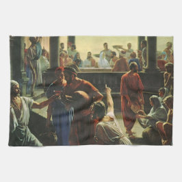 Jesus Kristus på bröllopet i Kana, vatten till vin Kökshandduk