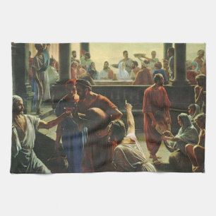 Jesus Kristus på bröllopet i Kana, vatten till vin Kökshandduk