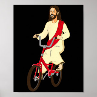 Jesus Kristus På En Cykel Roligt Kristet Tro Poster