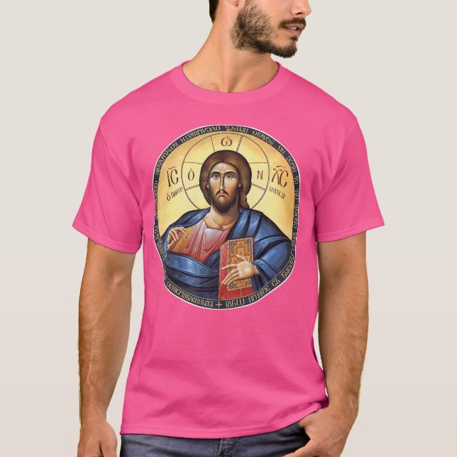 Jesus Kristus Pantocrator Orthodox Byzantine Icon T Shirt (Framsida)