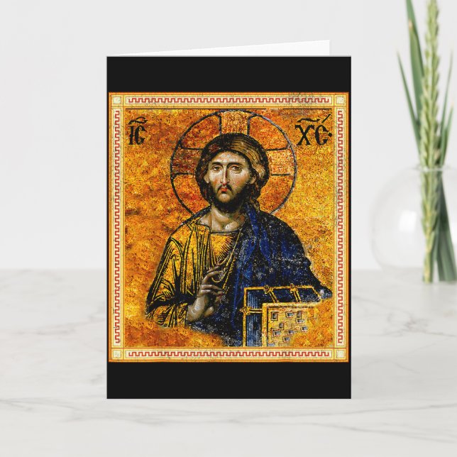 Jesus Kristus Pantocrator Östortodox Byzantinsk Kort (Framsida)