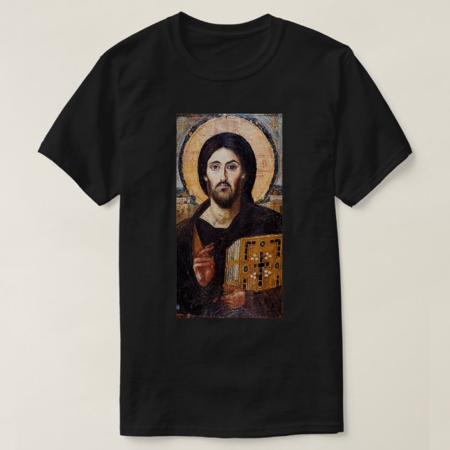 Jesus Kristus Pantocrator Sinai Orthodox Christian T Shirt (Design framsida)