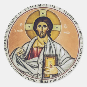 Jesus Kristus Pantokrator Bysantinsk Ikon Konst Runt Klistermärke
