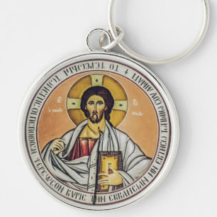 Jesus Kristus Pantokrator kupolen i kyrkan Rund Silverfärgad Nyckelring