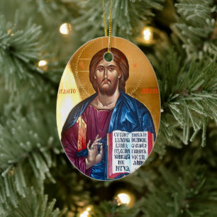 Jesus Kristus Pantokrator-målning Julgransprydnad Keramik