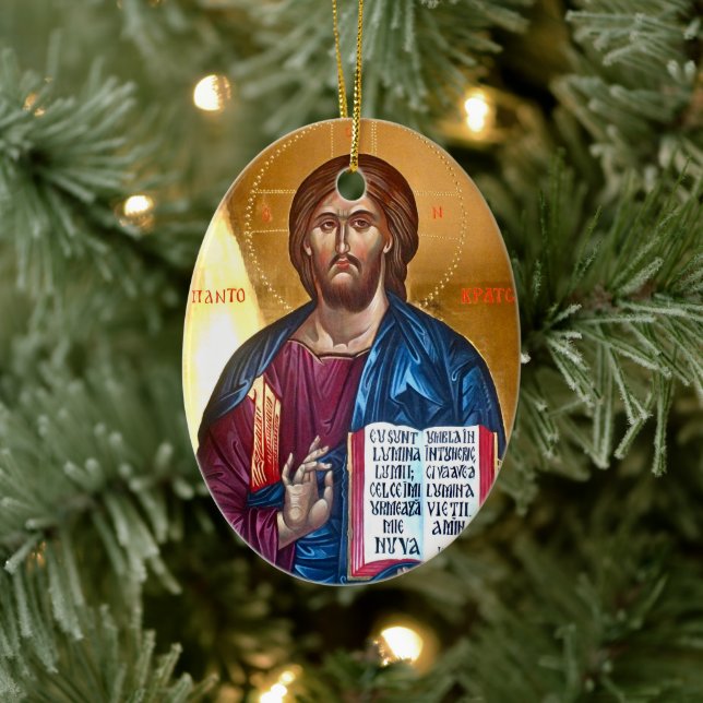 Jesus Kristus Pantokrator-målning Julgransprydnad Keramik (Träd)