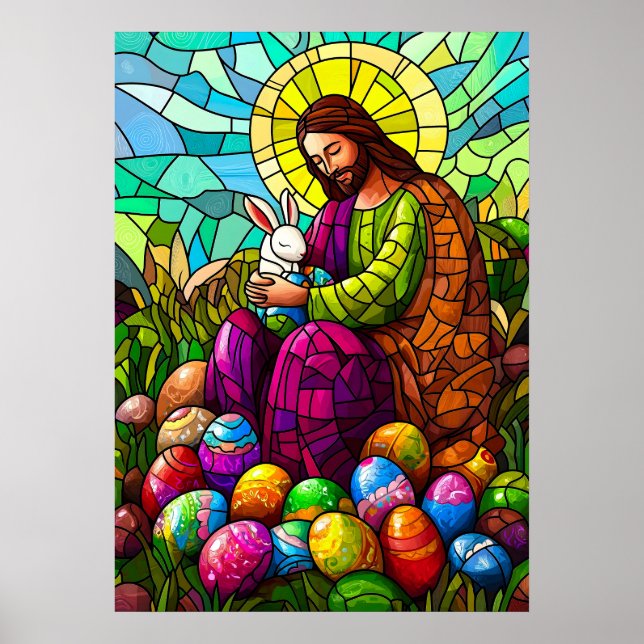 Jesus Kristus Påsk, fastnat glas Poster (Framsidan)