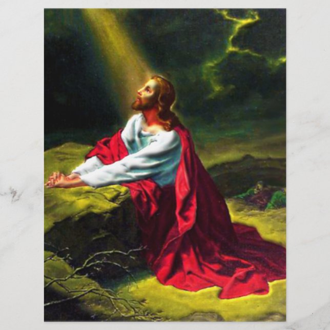 Jesus Kristus Praying i Gethsemane Garden Reklamblad (Framsidan)