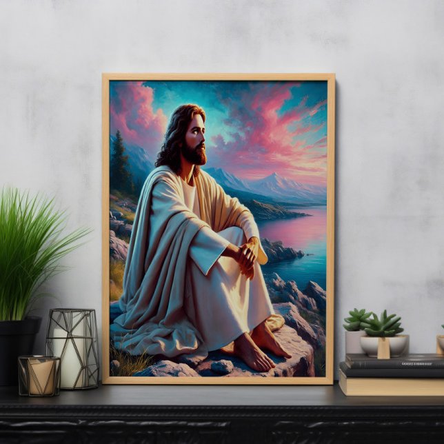 Jesus Kristus reflekterar Beside Gentle Seashore Poster (Skapare uppladdad)