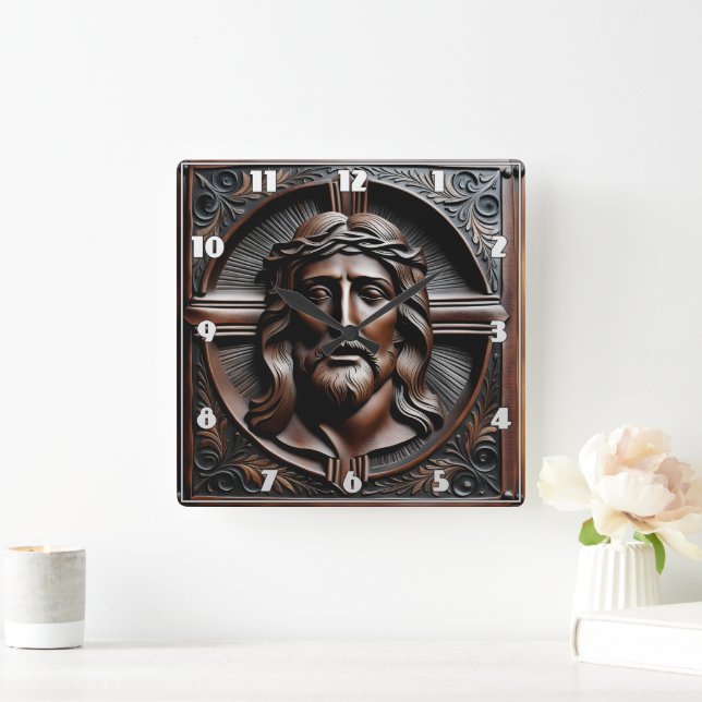 Jesus Kristus Relief Art med Krona i Thorns Fyrkantig Klocka (Hem)