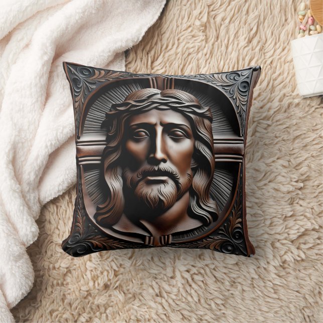 Jesus Kristus Relief Art med Krona i Thorns Kudde (Filt)