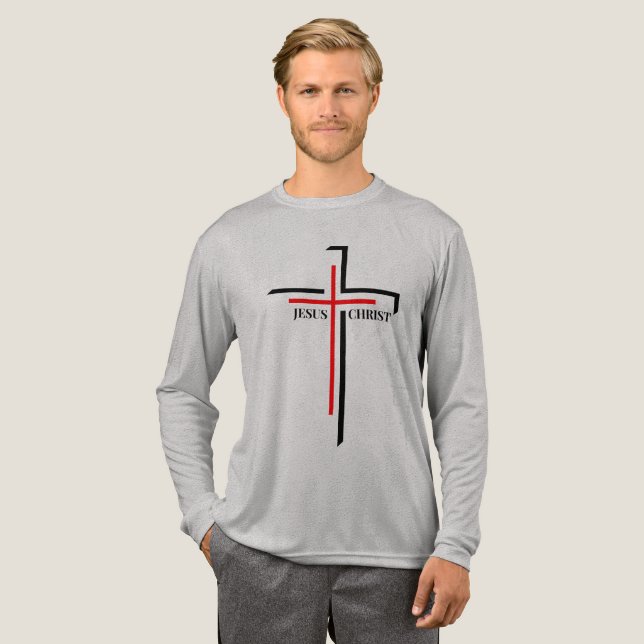 Jesus Kristus Rött och Svart Kors Tro  T Shirt (Hel framsida)