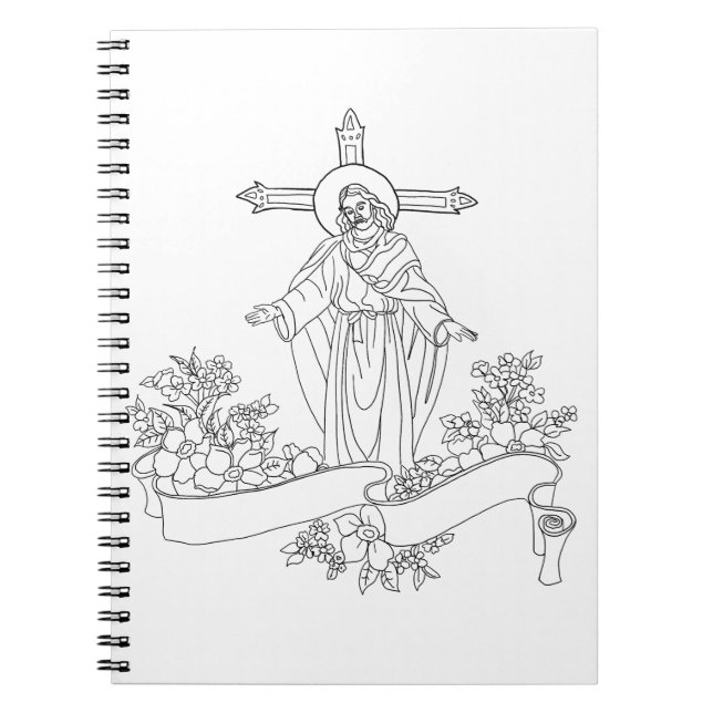 Jesus Kristus rulla och blommor konsfärgsida Anteckningsbok (Framsidan)