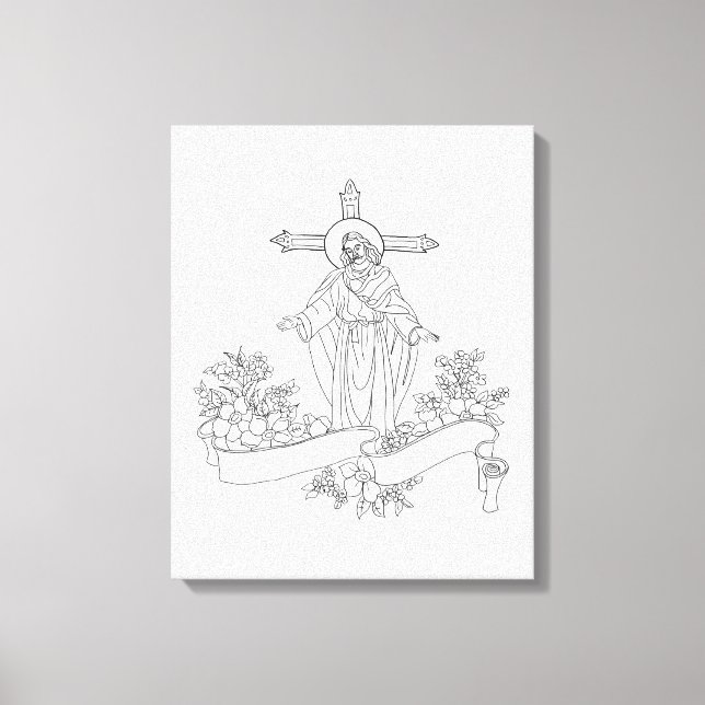 Jesus Kristus rulla och blommor konsfärgsida Canvastryck (Framsida)