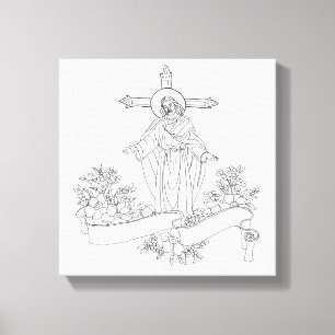 Jesus Kristus rulla och blommor konsfärgsida Canvastryck