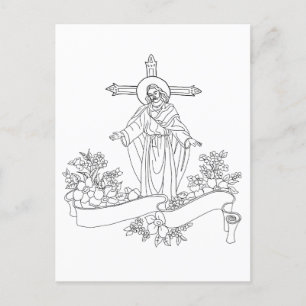 Jesus Kristus rulla och blommor konsfärgsida Vykort