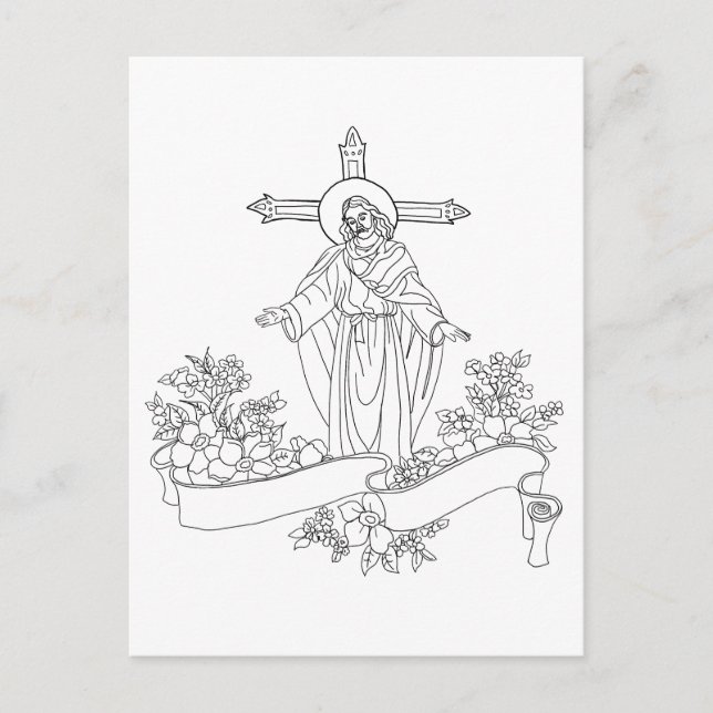 Jesus Kristus rulla och blommor konsfärgsida Vykort (Framsida)
