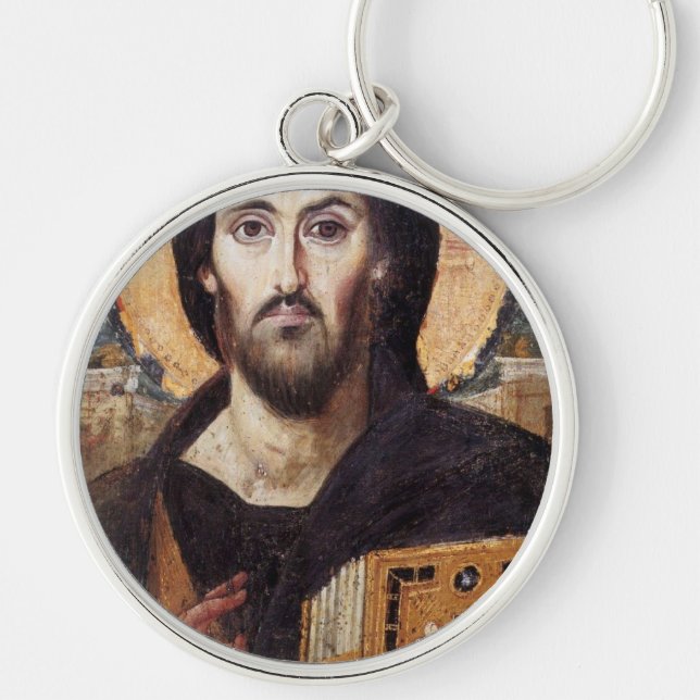 Jesus Kristus Rund Silverfärgad Nyckelring (Framsidan)