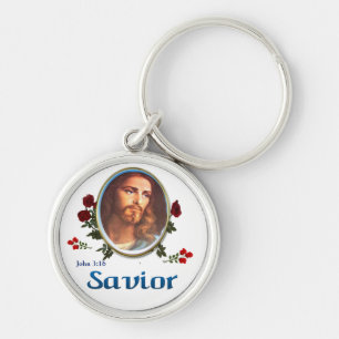 Jesus Kristus Rund Silverfärgad Nyckelring