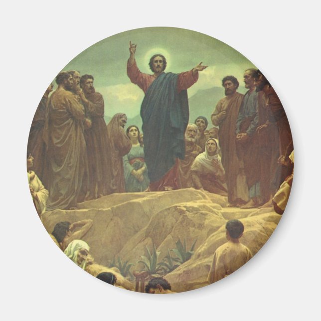 Jesus Kristus Sermon på berget, Vintage Religion Magnet (Framsidan)