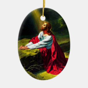 Jesus Kristus som ber i trädgården av Gethsemane Julgransprydnad Keramik