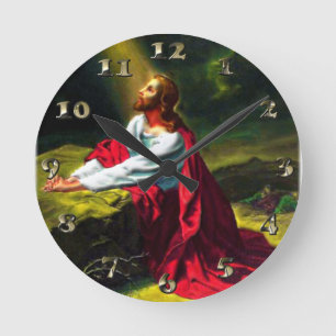 Jesus Kristus som ber i trädgården av Gethsemane Rund Klocka