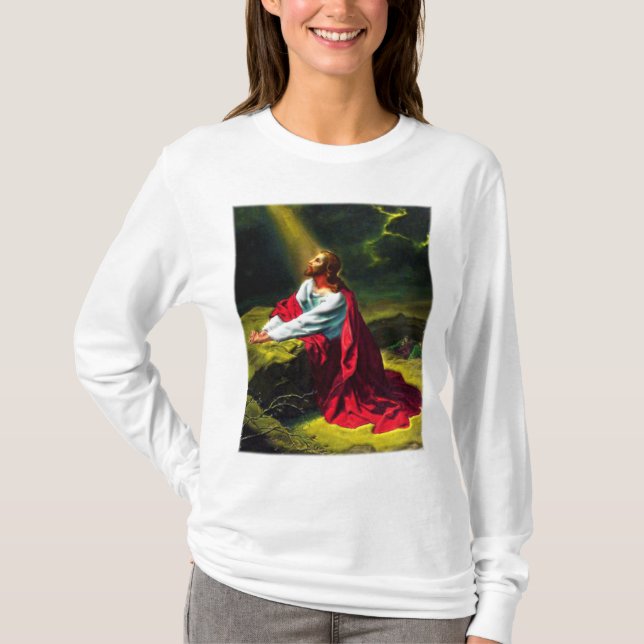 Jesus Kristus som ber i trädgården av Gethsemane T-shirt (Framsida)