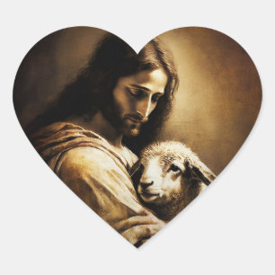 Jesus Kristus som Guds lamm Hjärtformat Klistermärke