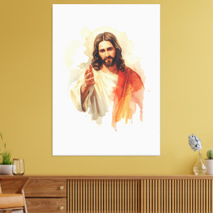 Jesus Kristus sträcker ut händerna Vattenfärg måln Canvastryck
