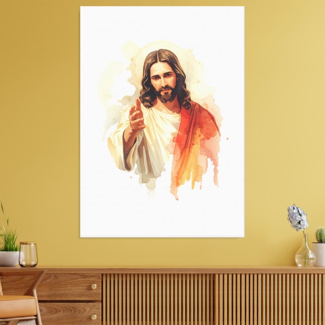 Jesus Kristus sträcker ut händerna Vattenfärg måln Canvastryck (Insitu (Vardagsrum))
