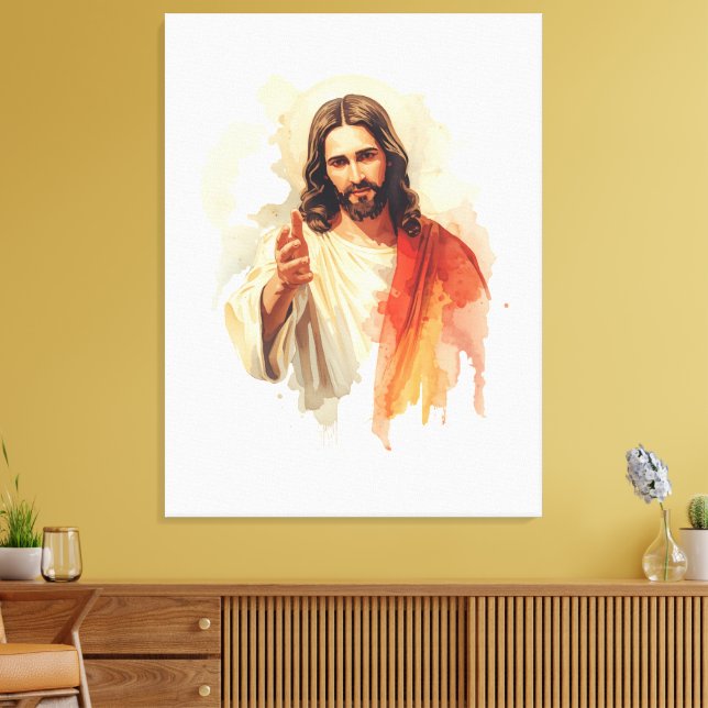 Jesus Kristus sträcker ut händerna Vattenfärg måln Canvastryck (Insitu (Vardagsrum))