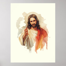 Jesus Kristus sträcker ut händerna Vattenfärg måln Poster