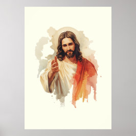 Jesus Kristus sträcker ut händerna Vattenfärg måln Poster