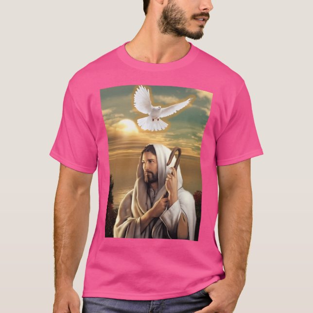 Jesus Kristus Sunset with White Dove T Shirt (Framsida)