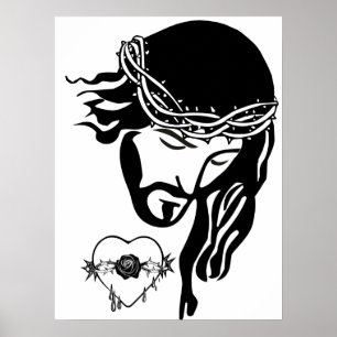 Jesus Kristus Thorns Bleeding Heart Art Poster