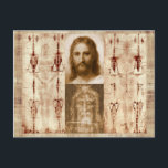 Jesus Kristus Turinervävlingen Heliga ansiktet Vykort<br><div class="desc">Bibeln lär att Jesus från Nasaret eller Jesus Kristus, är Guds Son och den andra personen i den Allraheligaste Treenigheten. Hans fosterfar var S:t Josef, en judisk snickare. Han blev uppfostrad av den Helige Ande och född av den Saliga Jungfru Maria, julen. Jesus är kristendomens centralgestalt. Även kallad Emanuel, Människosonen,...</div>