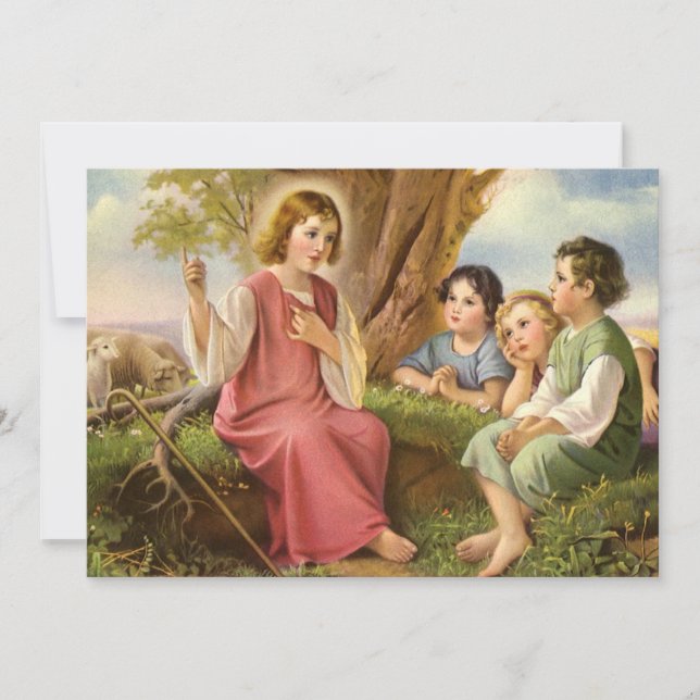 Jesus Kristus undervisar barn, gammal religiös kon Inbjudningar (Framsida)