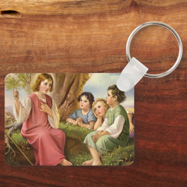 Jesus Kristus undervisar barn, gammal religiös kon Nyckelring (Framsida)