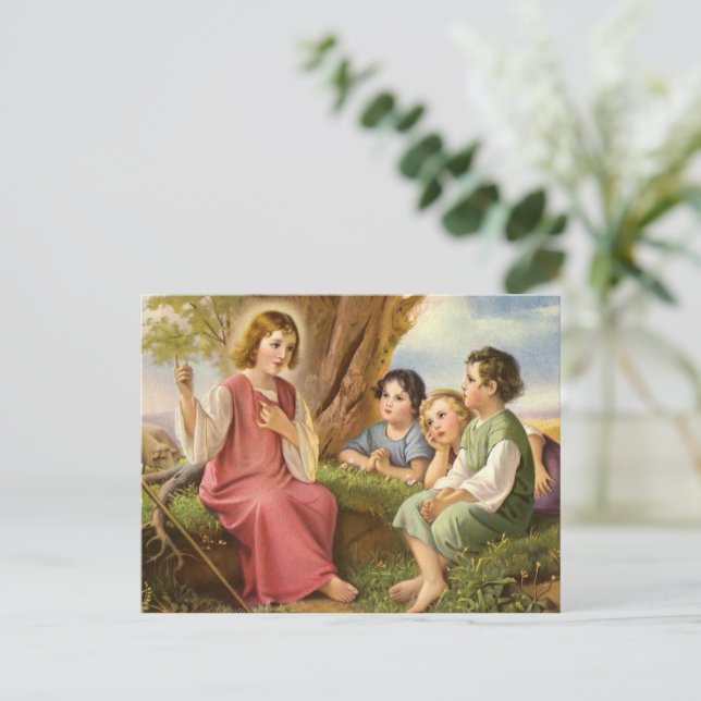 Jesus Kristus undervisar barn, gammal religiös kon Vykort (Stående Fram)