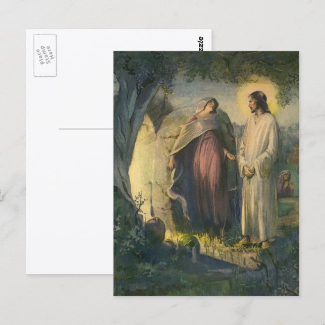 Jesus Kristus uppstånden vid graven av ML Greer Vykort (Fram/baksida)