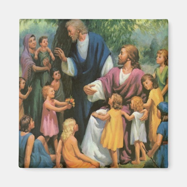 Jesus Kristus Välsignar Barn, Vintage Religion Magnet (Framsidan)