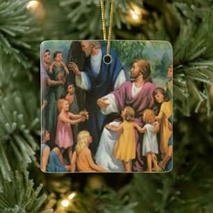 Jesus Kristus Välsignar Barnen, Gammal Religion Julgransprydnad Keramik