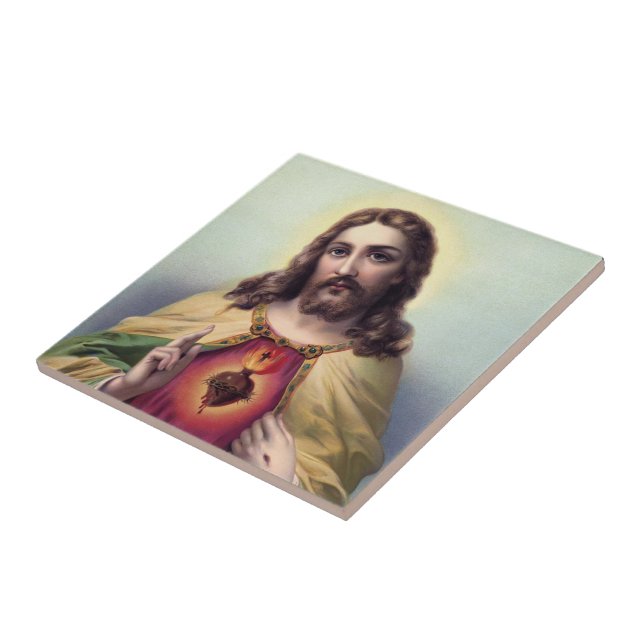 Jesus Kristus välsignar Jesu heliga hjärta Kakelplatta (Sidan)