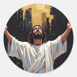 Jesus Kristus Vår Frälsare | Svart och Guld Runt Klistermärke