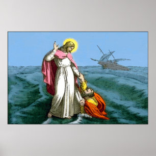 Jesus Kristus Walks på Vatten Poster