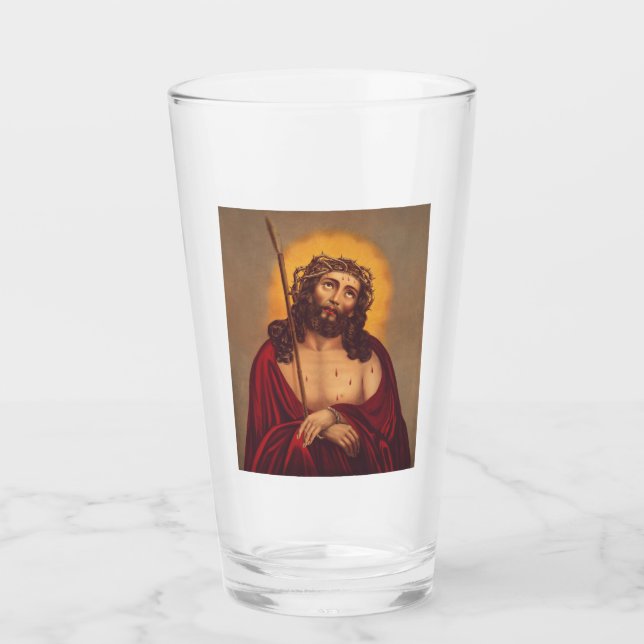 Jesus krönt med törnen sorglig konst glaskopp (Framsida)