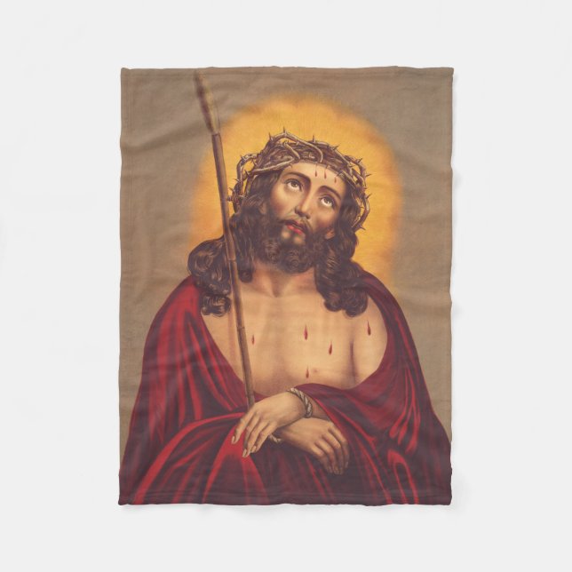 Jesus krönt med törnen sorgsen konst fleecefilt (Framsidan)