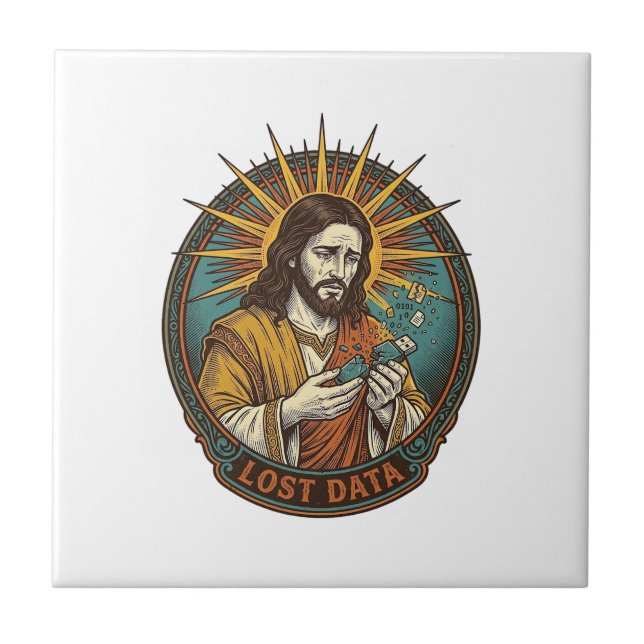 Jesus krossade USB-minne förlorade data humor_1 Kakelplatta (Framsidan)